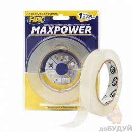 Скотч двухсторонний HPX MAXPOWER  19мм х 5м прозрачный 